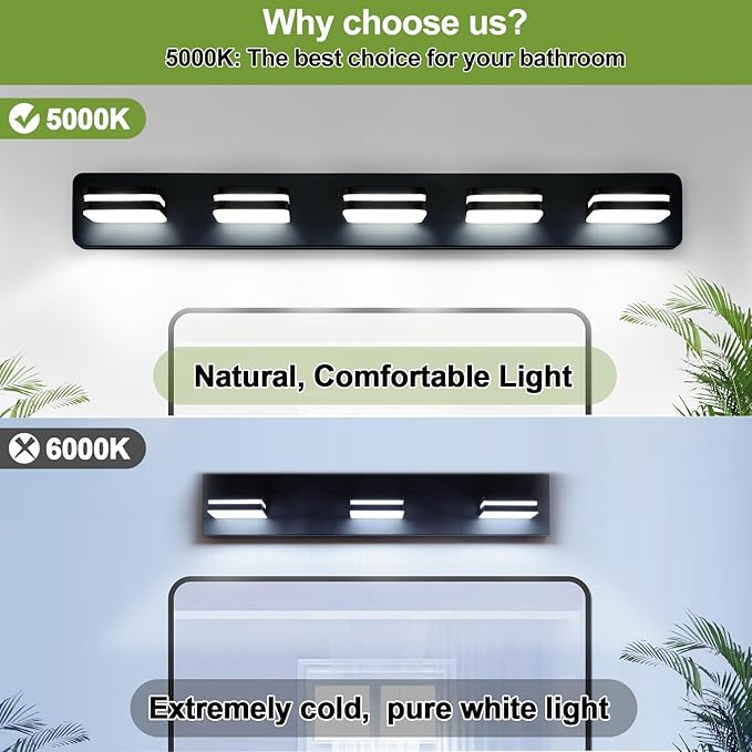 2100LM LED Modern Bathroom Vanity Light Fixtures, 360° Rotate Acrylic Matte Black Vanity Lights for Bathroom, Modern Wall Lighting Fixtures Over Mirror Kitchen Living Room (Natural White Light 5000K)