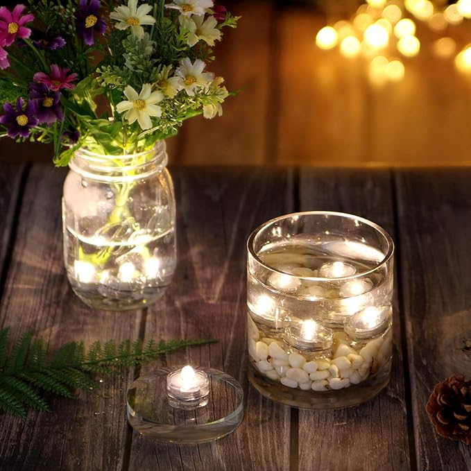 AGPTEK 24x LED Submersible Waterproof Wedding/Party/Floral Decoration Tea Vase Battery Light Candles-Warm White (Pack of 2)
