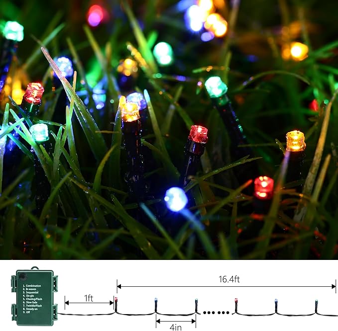 Battery Operated Christmas Lights - 2 Pack Total 33ft 100 LED Battery String Lights 8 Modes Waterproof with Timer for Home, Garden, Party, Holiday, Christmas Tree Decoration (Green Wire, Multicolor)