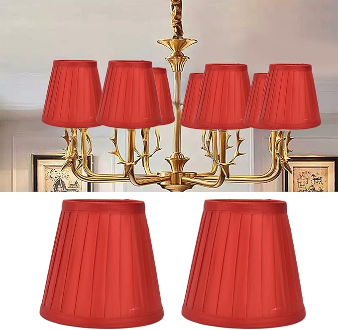 Small Lamp Shades Set of 2, 3.6x5.6x5.1 Inches Pleated Fabric Sconce Lampshades Modern Clip On Chandelier Shades Cover for E14 Bulb, Table Lamps, Floor Lamps (Red)
