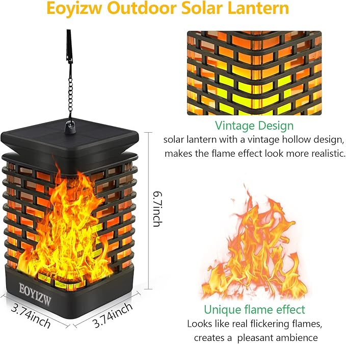 EOYIZW Solar Outdoor Lights 2 Pack- 99 LEDs Flickering Flame Solar Lantern for Garden Decor- IP65 Waterproof Garden Decor for Halloween Patio Yard Porch