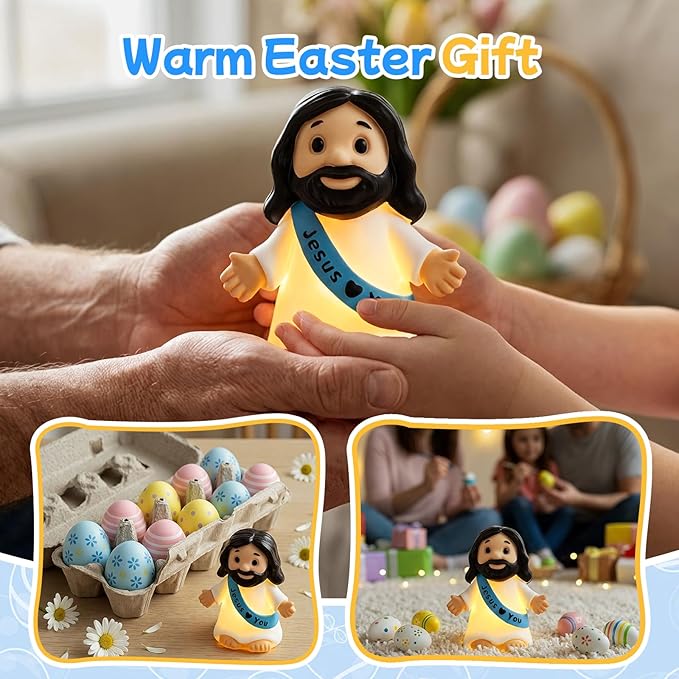 Jesus Night Light,Resin Jesus Sculpture Lamps,Religious Statue Lamp, Easter Table Lamp for Bedroom Desktop Holiday Decoration,Easter and Baptism Gifts