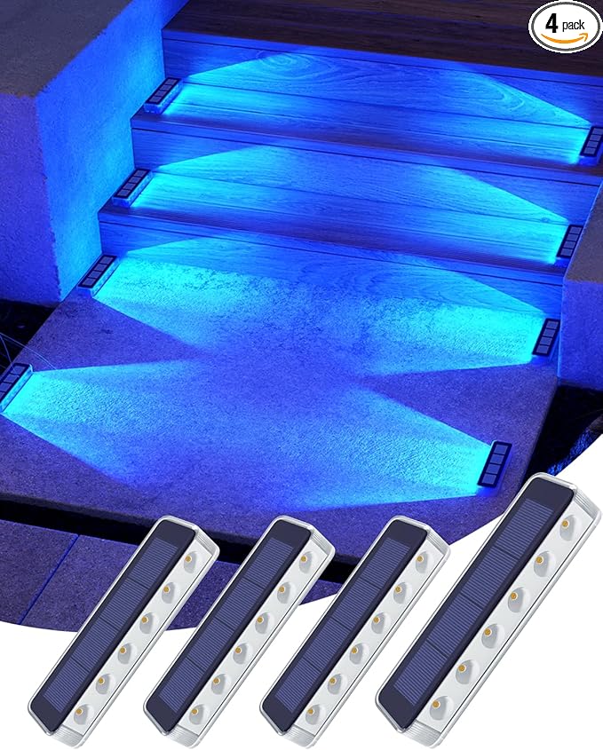 Blue Solar Lights for Outside,4 Pack Solar Deck Lights Outdoor Waterproof LED,Blue Step Light for Outside,Dock Light Solar Powered Waterproof for Deck,Steps,Dock,Driveway,Stair,Path