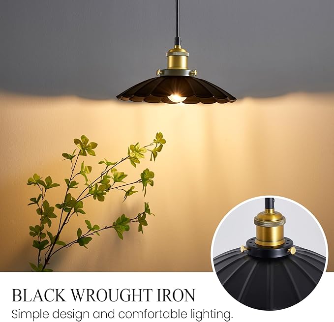 Plug in Hanging Light, Vintage Black 9.8 Inch Lampshade Plug in Pendant Light for Dining Room and Living Room, Kitchen Island Retro Hanging Lamp Fixtures