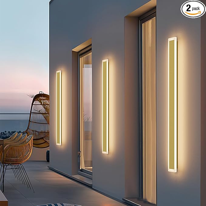2Pack 39.4In Long Outdoor LED Wall Lights IP65 Waterproof Modern Exterior Wall Light 3000K Linear Outdoor Lights for Courtyard Porch(Gold)