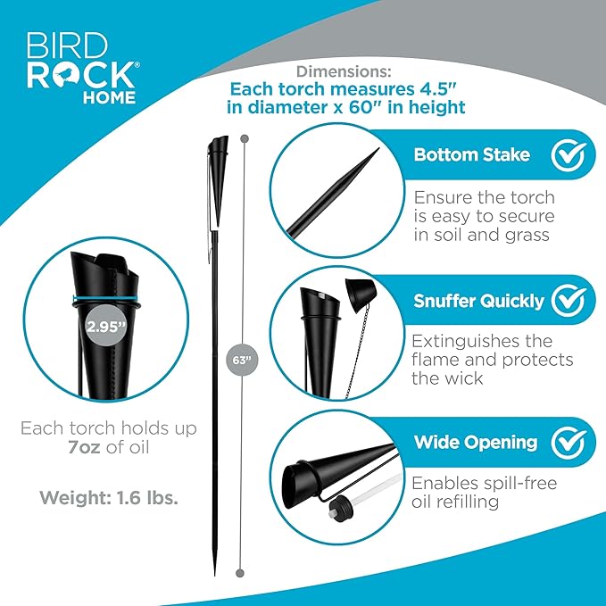 BIRDROCK HOME Ibiza Torches - Easy to Refill Citronella - Flame Light Torch - Backyard Outside Patio Lighting - Metal Lamp - Decorative Urban Lantern (2)