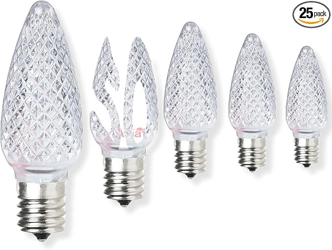 50PCS C9 Led Christmas Light Bulbs - C9 Led Bulbs with E17 Base Sockets Replacement Bulbs for Outdoor String Lights - Commercial Grade Cool White