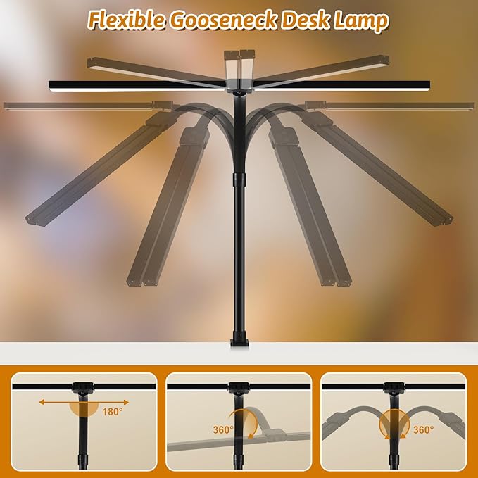 LED Desk Lamp for Office Dorm Home - Eye Caring Desk Light with Timer, Remote Control 24W Brightest Dual Screen Computer Monitor Gooseneck Dimmable Table lamp with Anti-Glare Cover Clamp & Base