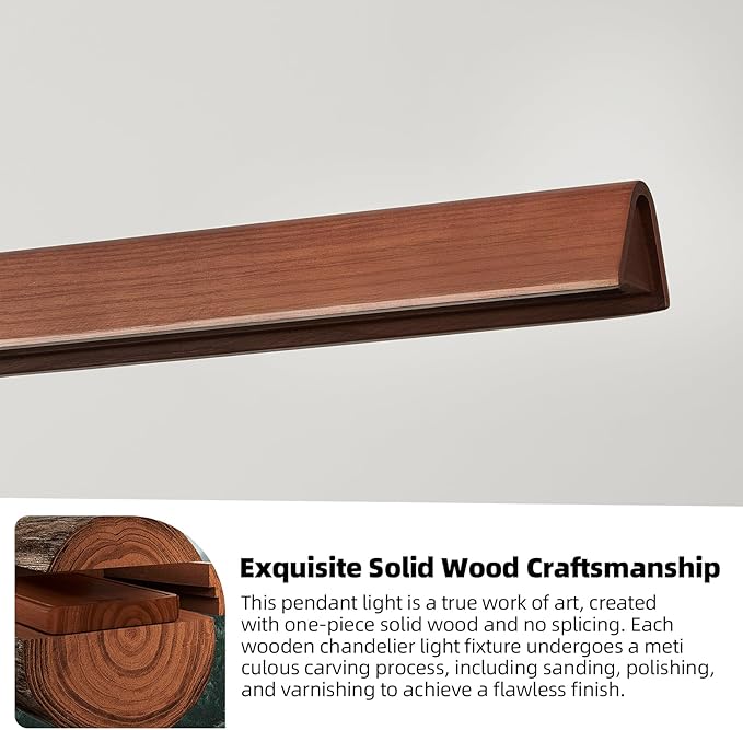 43" Wood Linear Pendant Light, 24W Hanging Pendant Light, Dimmable Modern Led Pendant Lighting, Adjustable Wood Linear Chandeliers for Dining Room, Kitchen Island, Bar, Pool Table-Walnut