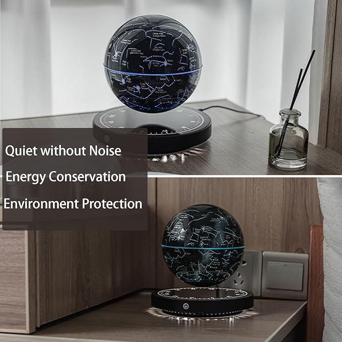 Levitating Globe Magnetic Floating Globe Night Light Constellation Ball with LED Light Display Cool Tech Children Educational Gift Home Office Desk Decor (Black-Clock Base)