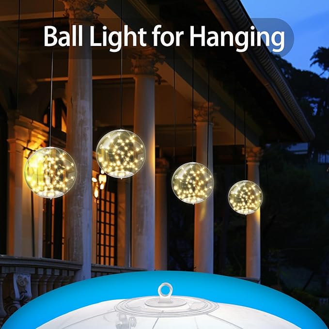 2 Pcs Solar Floating Pool Lights, 3000K Warm White LED Solar Powered Pool Light, IP68 Waterproof, Light Up Balls with Remote Control for Snowy Beach Yard Wedding Party Night Decor