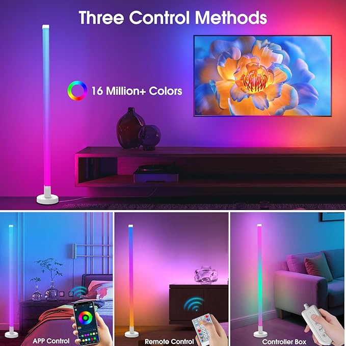 Corner Floor Lamp, 2 Pack RGB LED Corner Lamp with Smart App and Remote Control, 16 Million Colors & 200+ Scene, Music Sync, Color Changing Ambient Mood Lighting for Living Room, Bedroom, Gaming Room