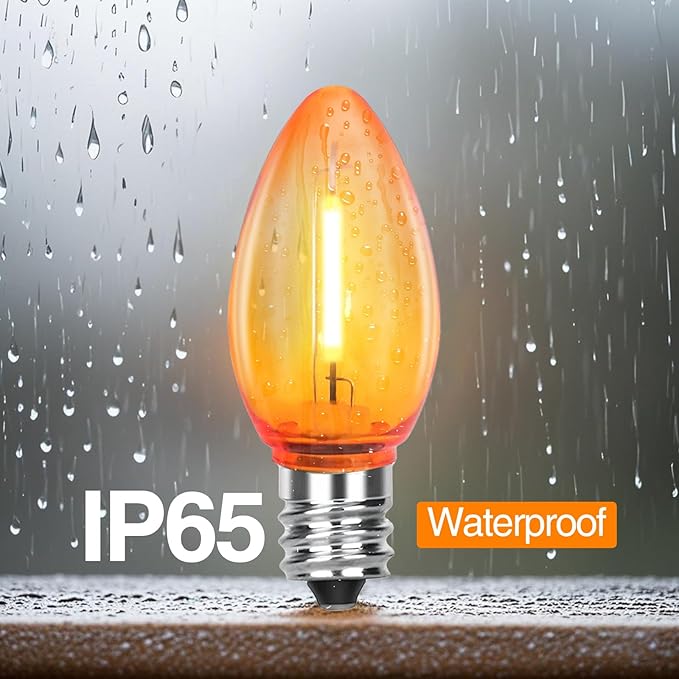 C7 Replacement Bulbs, 10 Pack Halloween Orange LED Bulbs, 0.6W E12 Candelabra Base for Outdoor String Lights, Christmas Party, Patio Decor