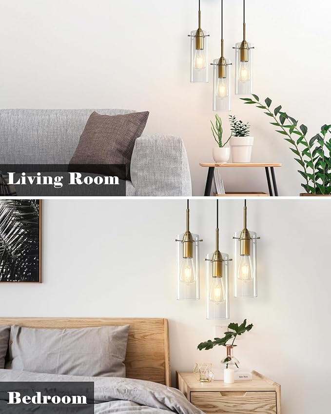 Blown Glass Pendant Light, Gold Pendant Light Kitchen Island 1 Pack, Glass Kitchen Pendant Lights, Island Pendant Lights for Kitchen, Living Room, Dining Room, Bar