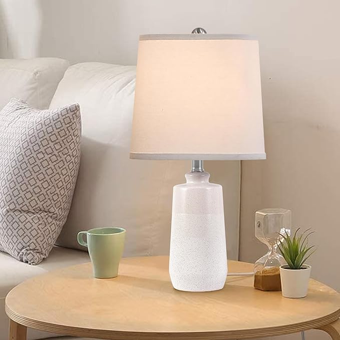 20.5" Ceramic Table Lamp Set of 2 for Bedrooms, White Lamps Set of 2 for Living Room, Minimalist Ceramic Lamps with White Barrel Lampshade, Matte White Ceramic Lamps for Nightstand