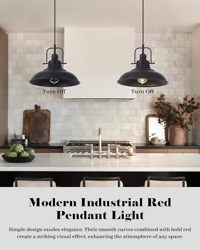 Industrial Pendant Lights 3 Packs, 12.2 Inch Black Pendant Lights Kitchen Island, Metal Pendant Lighting, Vintage Farmhouse Pendant Light for Kitchen, Living Room, Hallway