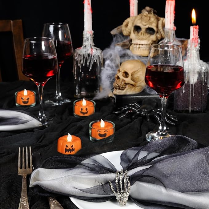 GenSwin Halloween Pumpkin Flameless Candles Lights with 6H Timer, 6 Pcs LED Flickering Tealights Candles Battery Operated, Ghost Face Tea Lights Candles for Fall Halloween Decoration (1.9” x 1.6”)