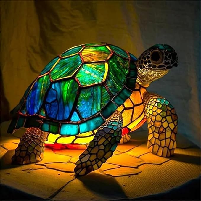 Mmoneyake Animal Table Lamp Series, Retro Table Lamp, Stained Wolf Horse Lion Elephant Dragon Dolphin Cat Owl Turtle Bedside Lamp Night Light, Tabletop Home Bedroom Decoration