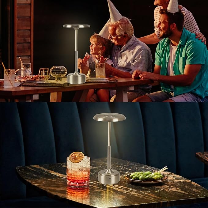 5200mAh Rechargeable Cordless LED Table Lamps Touch Sensor Light, 3-Levels Portable Dimming Wireless Battery Operated Lamp,Night Light/Restaurant Table/Outdoor/Coffee/Bar (Sliver Set of 2)