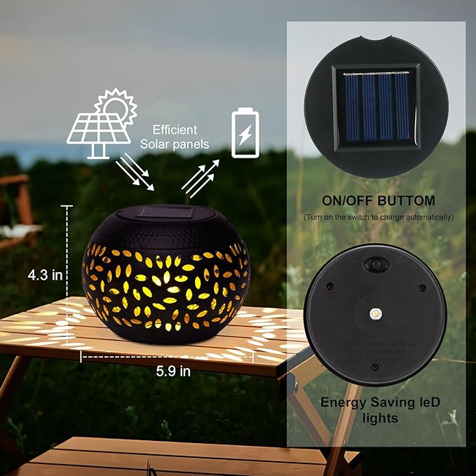 Solar Lanterns Waterproof Outdoor - 2 Pack Hollow Out Retro Metal Solar Lights, Unique Gardening Gifts for Women Mom, Outside Garden Yard Porch Lawn Indoor Tabletop Decorations
