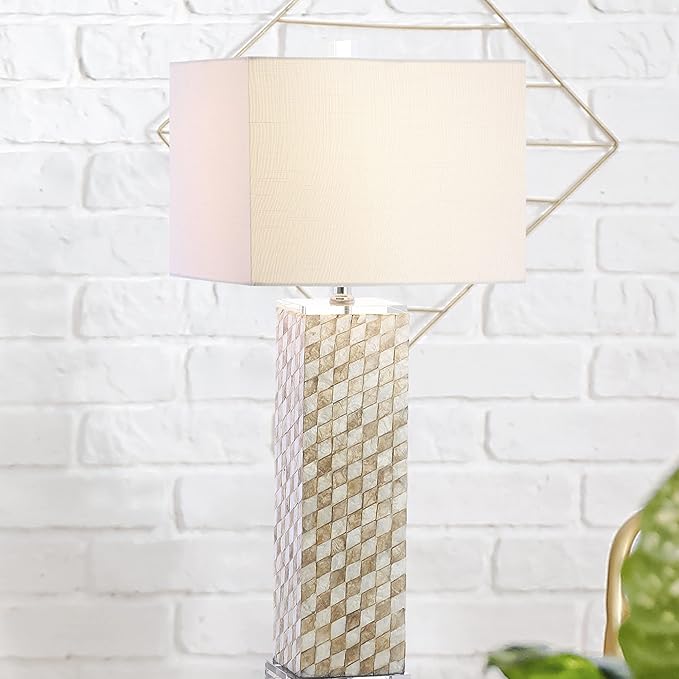 JONATHAN Y JYL1048A Daniel 30.5" Seashell/Crystal LED Table Lamp Coastal Traditional Bedside Desk Nightstand Lamp for Bedroom Living Room Office College Bookcase LED Bulb Included, Cream