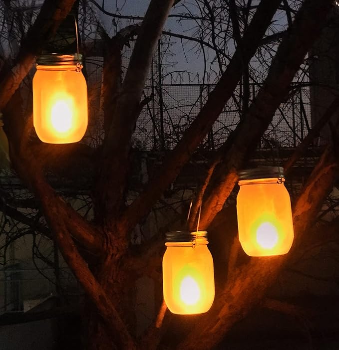 Solar Flicker Torch Lights, 6 Pack Waterproof Dancing Flicker Lanterns Lights Build-in Glass Mason Jar, Outdoor Patio Yard Desktop Party Halloween Xmas Decor Solar Lanterns