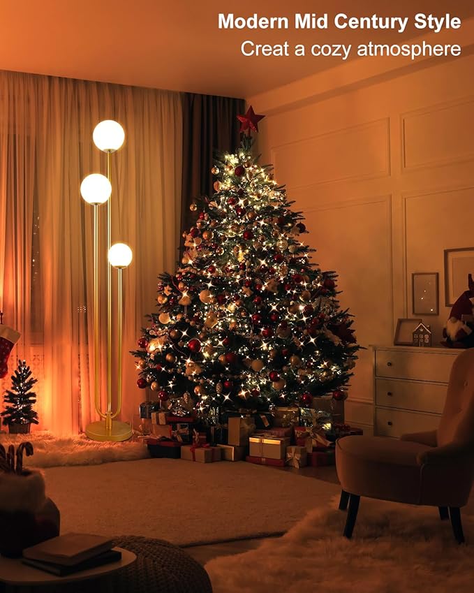 Lightdot Globe Floor Lamp for Living Room Mid Century Modern Floor Lamps with 3000K Warm White Bulbs Included, Unique Gold Tall Standing Lamps for Wedding/Party/Bedroom/Sofa Beside/Corner Decor