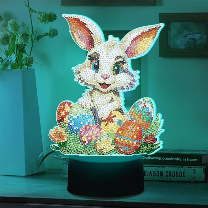 Easter Bunny Eggs Diamond Art Painting Night Light,Diamond Art Painting Kits Desktop Touch Lamp Ornaments for Tabletop Decor Diamond Art Accessories for Adult Beginner Bedrooms Living Room