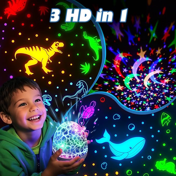 PIKOY Dinosaur Toys for Kids 3-5 Easter Gifts for Kids Toys Night Light Projector Dinosaur Eggs Easter Eggs Night Light for Kids | 15 Sounds & 3D Films | 31Colors & Remote Control | Easter Toys