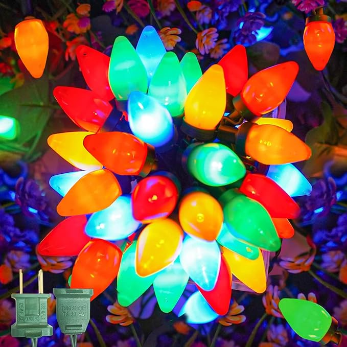 50LED C7 Christmas LED String Lights, 26Ft C7 Vintage Christmas Lights C7 Colorful Light Bulbs C7 Christma String Lights Plug in for Indoor Outdoor Party Backyard Wedding Christmas Decor