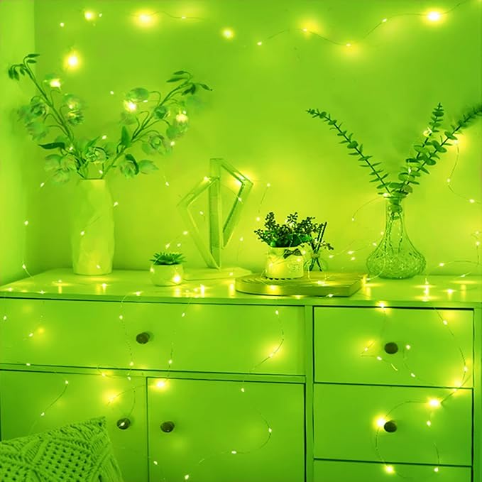St. Patrick's Day Decor Green Fairy Lights Battery Operated 3 Speed Modes 7Ft 20 LED Mini Christmas Fairy Lights Battery Operated Fairy String Lights Waterproof Twinkle Firefly for Bedroom Tree