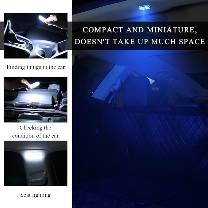 2 PCS Car LED Lights Interior Wireless, Magnetic Car Ambient Lighting with 6 Bright LED Lamp Beads, Portable USB Rechargeable Vehicle Interior Led Night Light for Car (Blue)