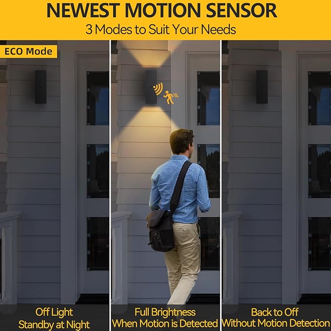 SHIMR Motion Sensor Outdoor Wall Lights, Dusk to Dawn Outdoor Lighting with Matte Black Finish, Up and Down Lights Aluminum Exterior Lighting Fixture for House Porch, LED Bulb Included [ETL Listed]