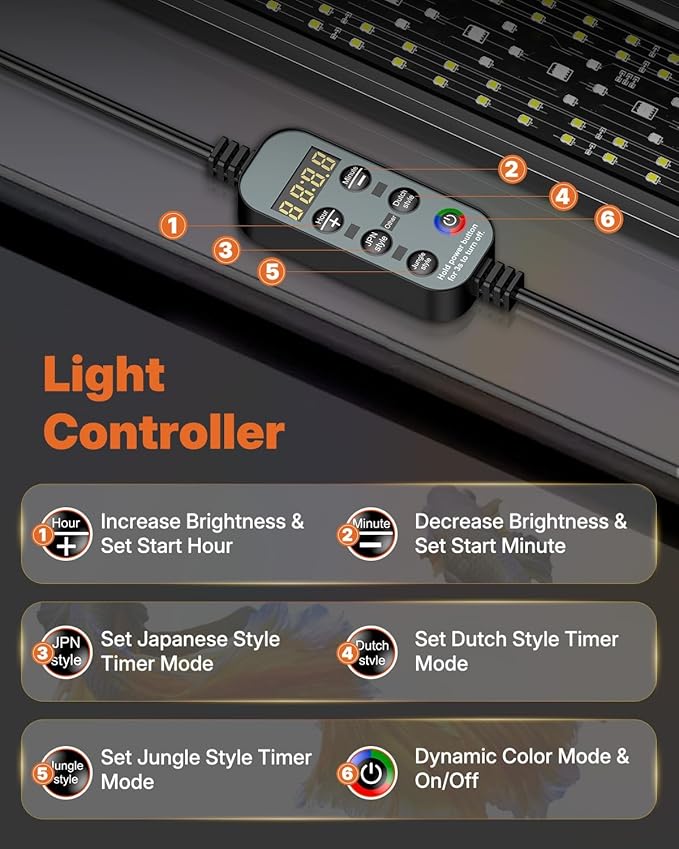 Pawfly Aquarium Light for Plants, 20 W Bluetooth Fish Tank Light, Full Spectrum Aquarium Lights for 18"-24" Fish Tanks, Extendable 24/7 LED Lights with Timer Modes & Adjustable Brightness