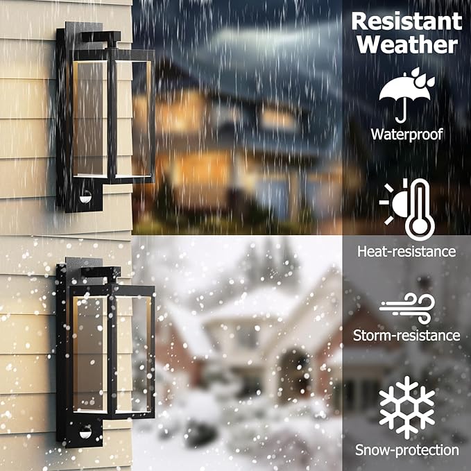 Outdoor Light Wall Sconce Motion Sensor Porch Light for House,15" LED Modern Exterior Lighting Fixture Black,Waterproof Outside Lantern with Clear Glass for Garage Patio Garden