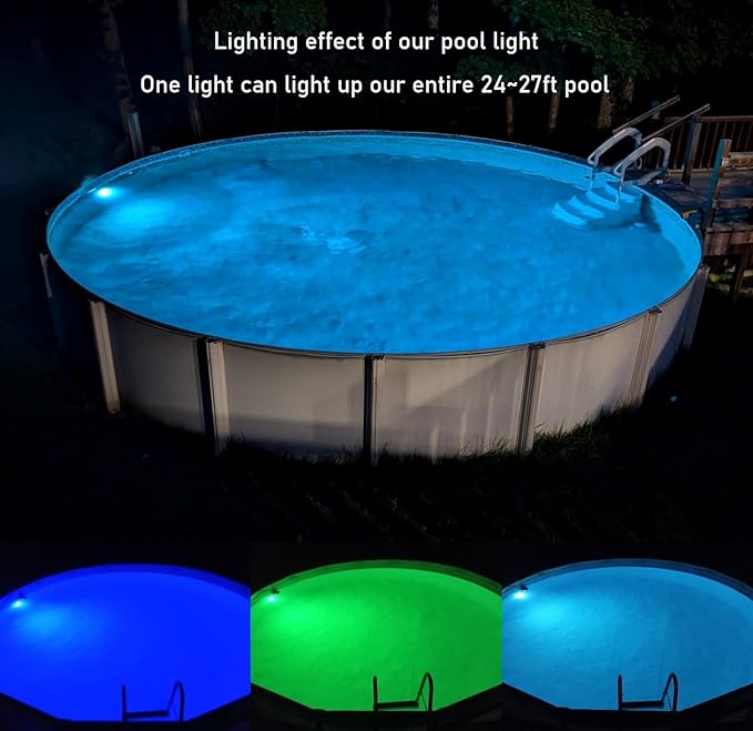 TOVEENEN 20W LED Pool Light for Above Ground Pool, Color Underwater Magnetic Pool Lights for Swimming Pool Lighting, Low Voltage Waterproof Pool Light