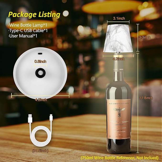 2025 New Bottle Lamp - LED Bottle Lights for Liquor & Wine Bottles, Cordless Lampshade, Whiskey Bottle Top Light, Bottle Stopper Night Light Kit, Rechargeable 3-Tone Touch-Dimmable