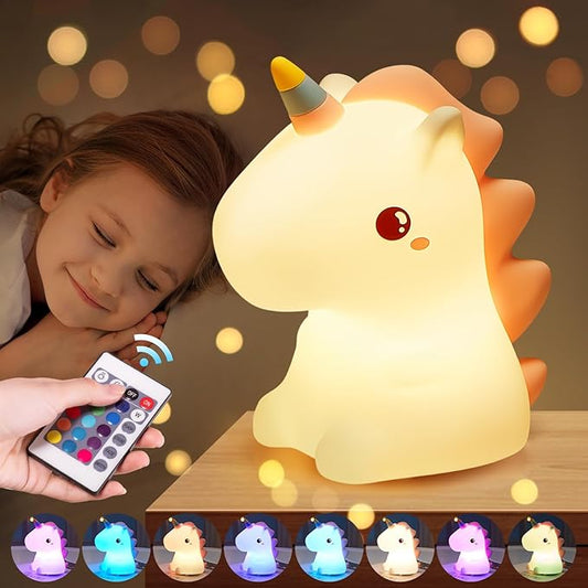 One Fire Unicorn Night Light for Kids,【Cute Gifts&Remote】 16 Colors Cute Night Light,5 Lightness & Last 10H Nightlight for Kids Room,Soft Lamp
