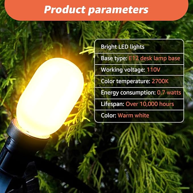9PCS Christmas Village Replacement Light Bulbs-T20 Replacement Led Light Bulb,E12 Candelabra Base 0.7W 120V LED for Village Houses,Christmas Tree,Dept 56,Halloween Pumpkin Decor Accessories