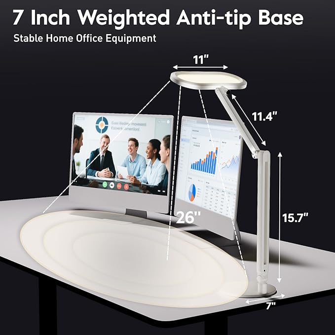 LED Desk Lamp for Home Office – Professional Double-Sided Lighting, Eye-Caring Computer Lamp with Knob Remote, Stepless Dimming & Color, Memory, for Zoom, Studying, Streaming & Video Conference, White