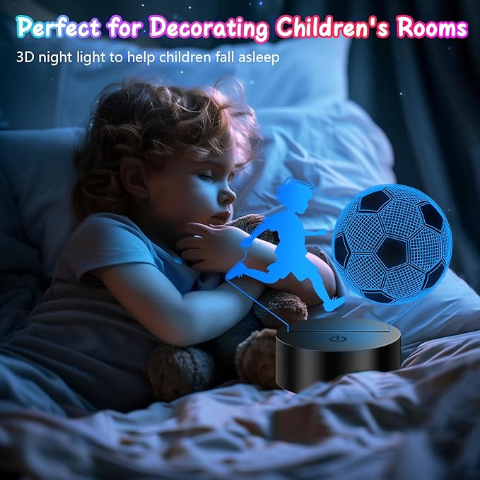 Soccer Gifts for Boys【 Boys’ First Soccer Night Light 】, 3D Illusion Soccer Lamp Easter Gifts for Teens Boys, 5 6 7 8 9 10 Year Old Boy Birthday Gifts for Children, Room Decor for Teens