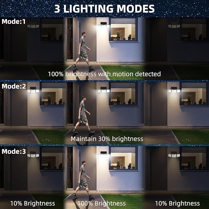 2500LM Solar Lights Outdoor with Motion Sensor,3 Head 270° Wide Angle Street Area Lights,IP65 Waterproof Security Lighting with 3 Modes(Non-Remote,3 Pcs)