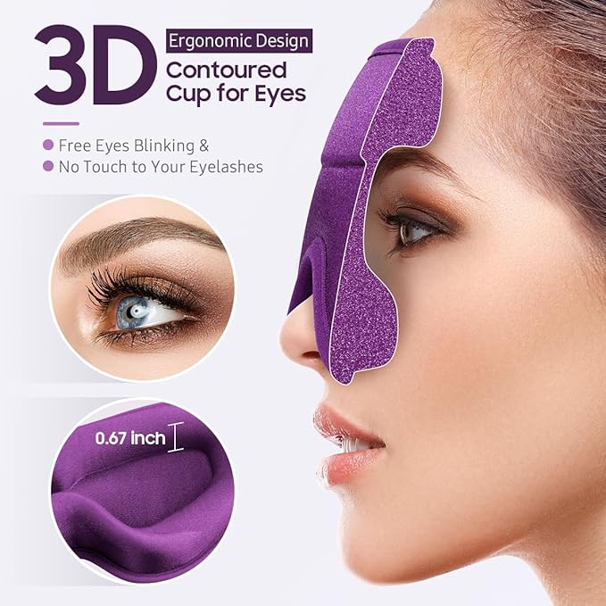 Sleep Mask, 2 Packs Premium Eye Mask for Sleeping, Total Blackout, Superior Soft Comfort, Upgraded 3D Ergonomic Designed Sleeping Mask for Home, Office, Travel, Meditation, Yoga, Blue & Purple