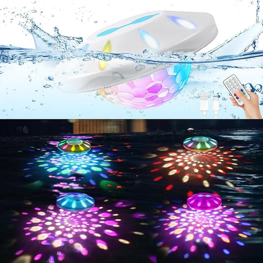 Floating Pool Lights(4 PACK), Pool Lights for Inground Pools with 6 Dynamic Lighting Effects, Rechargeable IP68 Waterproof RGB Upper and Lower Color Changing Pool Lights that Float for Hot Tubs