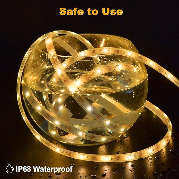 50Ft Solar LED Strip Lights Outdoor, 540 LED Long Strip Lights IP68 Fully Waterproof Acrylic Tape with Remote Self-adhesive, Cuttable Auto ON/OFF Rope Lights for Patio Pool Camping Decor (Warm White)