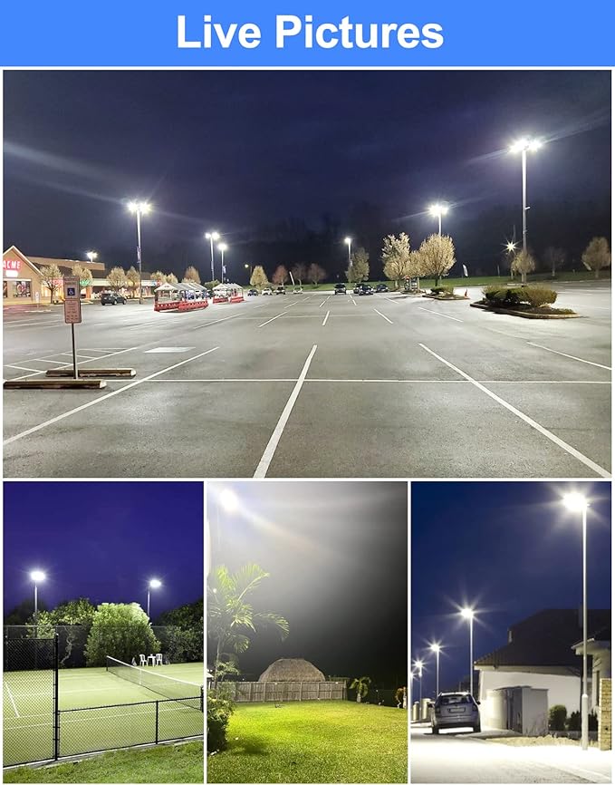 KUKUPPO 320W LED Parking Lot Light 48000LM Dusk to Dawn, DLC UL Listed Industrial Grade LED Shoebox Parking Pole Light 5000K IP65 Outdoor Commercial Area Lighting Arm Mount 100-277VAC