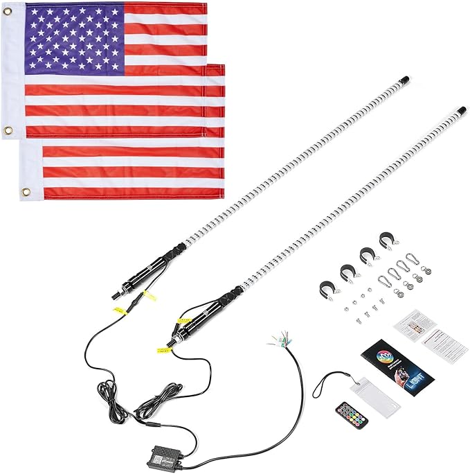 KEMIMOTO 2pc 4ft COB Whip Lights, 2016pcs LEDs High Density, Bluetooth-connectivity App Control LED Whip Lights for Side by Side UTV ATV Buggy Compatible with Can-Am Maverick X3 Polaris RZR