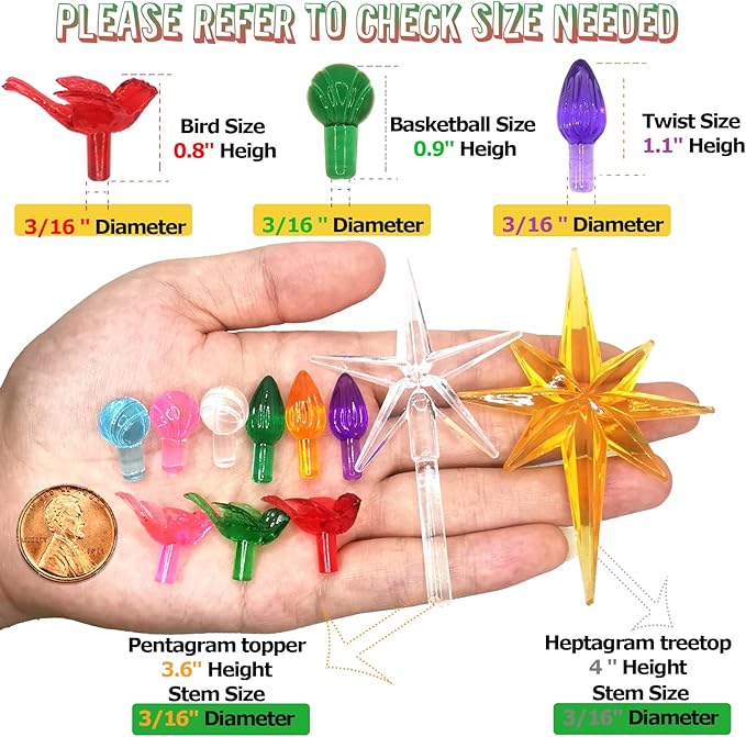 130Pcs Ceramic Christmas Tree Medium Replacement Lights Bulbs/Tree Pegs Decoration Accessories - Twist/Bird/Round Earth & 4Pcs Modern Star (Pentagram and Heptagram)