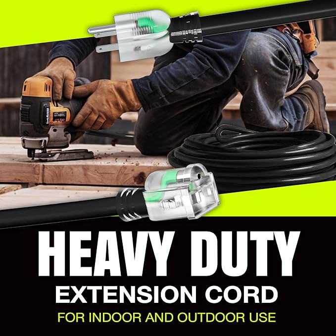 100ft Outdoor/Indoor Extension Cord 16/3 Gauge Heavy Duty 3 Prong SJTW, Waterproof, Flexible Cold-Resistant Long Power Cord,10A 125V 1250W, Black by LifeSupplyUSA