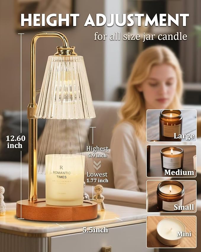 Candle Warmer Lamp with Timer Dimmable Crystal Vertical Stripe, Birthday Gifts for Women Mom, Adjustable Candle Warmer with 2 Bulbs, Candle Lamp Warmer for Jar Candles, House warming Home Decor